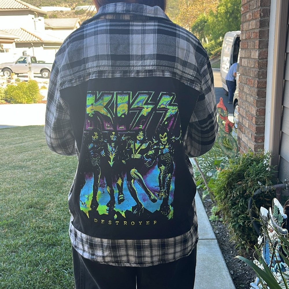 KISS Upcycled Flannel Shirt Unisex Size Medium M